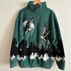 Green Eagle Print Half-Zip Fleece Jacket